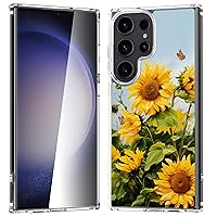 for Samsung Galaxy S23 Ultra Clear Case with Design, Cute Floral Printing Pattern for Women, TPU+ Hard PC Shockproof Flower Protective Cover (Sunflower), 6.8
