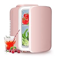 4L Mini Fridge 6 Can Portable Cooler & Warmer Compact Refrigerators for Food, Drinks, SkinCare, Office Desk, Pink