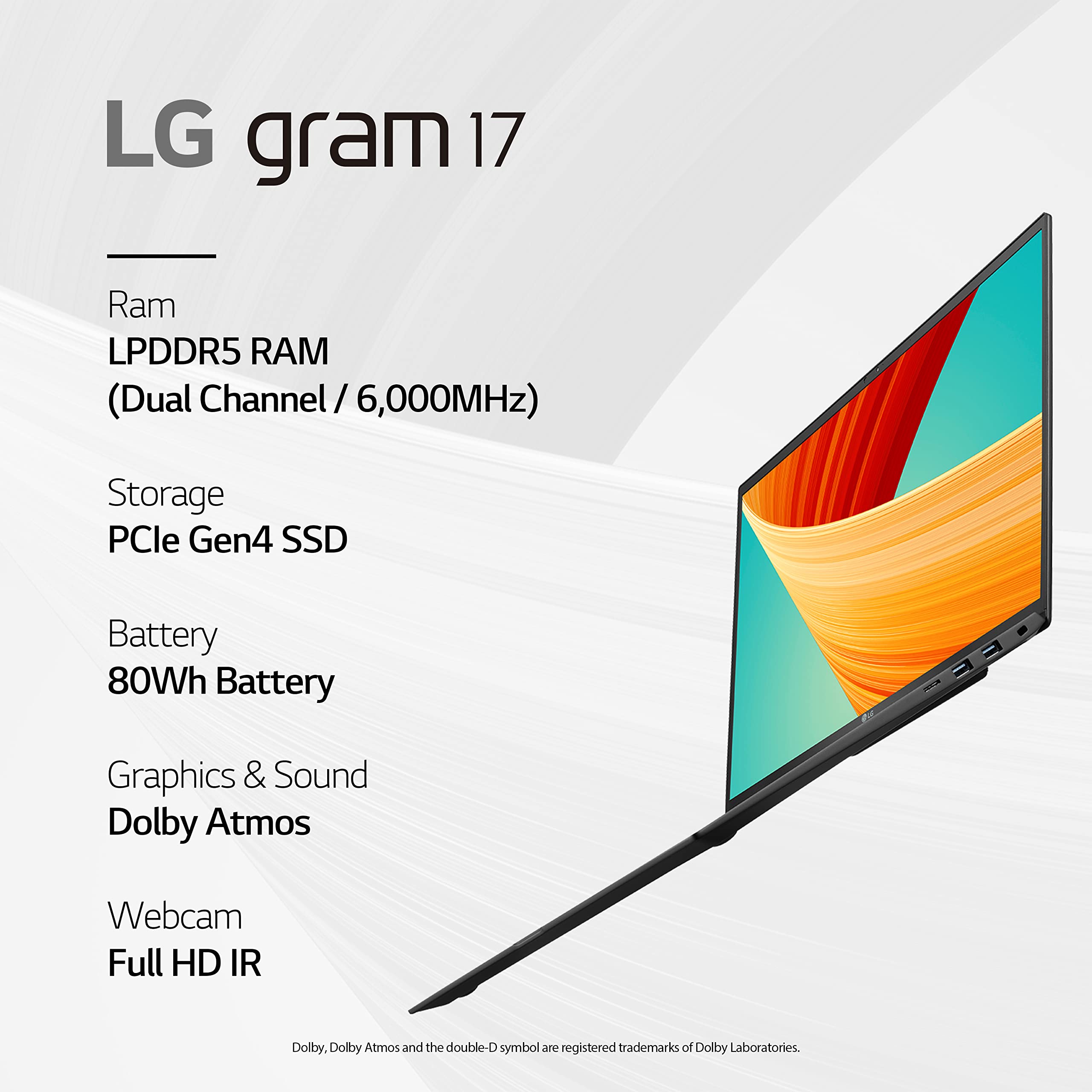 LG gram 17” Lightweight Laptop, Intel 13th Gen Core i7 Evo Platform, Windows 11 Home, 16GB RAM, 1TB SSD, Black