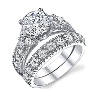 Womens 1.5 Carat Sterling Silver 925 Engagement Bridal Ring Set Round-Cut Cubic Zirconia