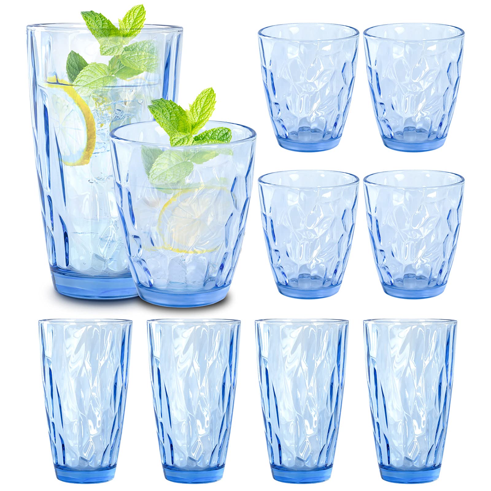 CREATIVELAND Drinking Glasses Tumbler Light Blue Set of 8, for Water,Cocktail,Juice,Beer,Iced Coffee,Clear Blue Glassware for Kitchen,Thick & Heavy...