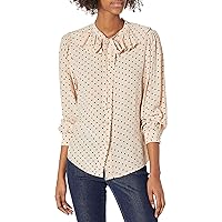 The Kooples Women's Frilly Shirt with Laced Neck and Polka-dot Print