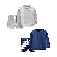 baby-boys 4-piece French Terry Long-sleeve Shirts and Shorts Playwear SetPlaywear sets