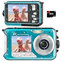 4K Digital Camera 11FT Waterproof Camera with 32GB Card 48MP Autofocus Dual-Screen Selfie Underwater Camera for Snorkeling Compact Floatable Point and Shoot Digital Camera 1250mAh Battery (Blue)
