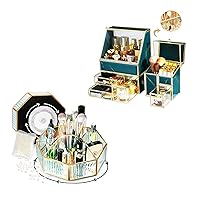Makeup Organizer for Vanity rotating makeup organizer,luxury Tempered Glass cosmetic organizer countertop, Makeup Brush Lipstick Storage beauty organizers with free pearls.