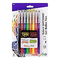 Pentel Arts Hybrid MATTEHOP Gel Roller, 1.0mm, Matte Assorted Colors, Pack of 8 Pens (K110VBP8M)