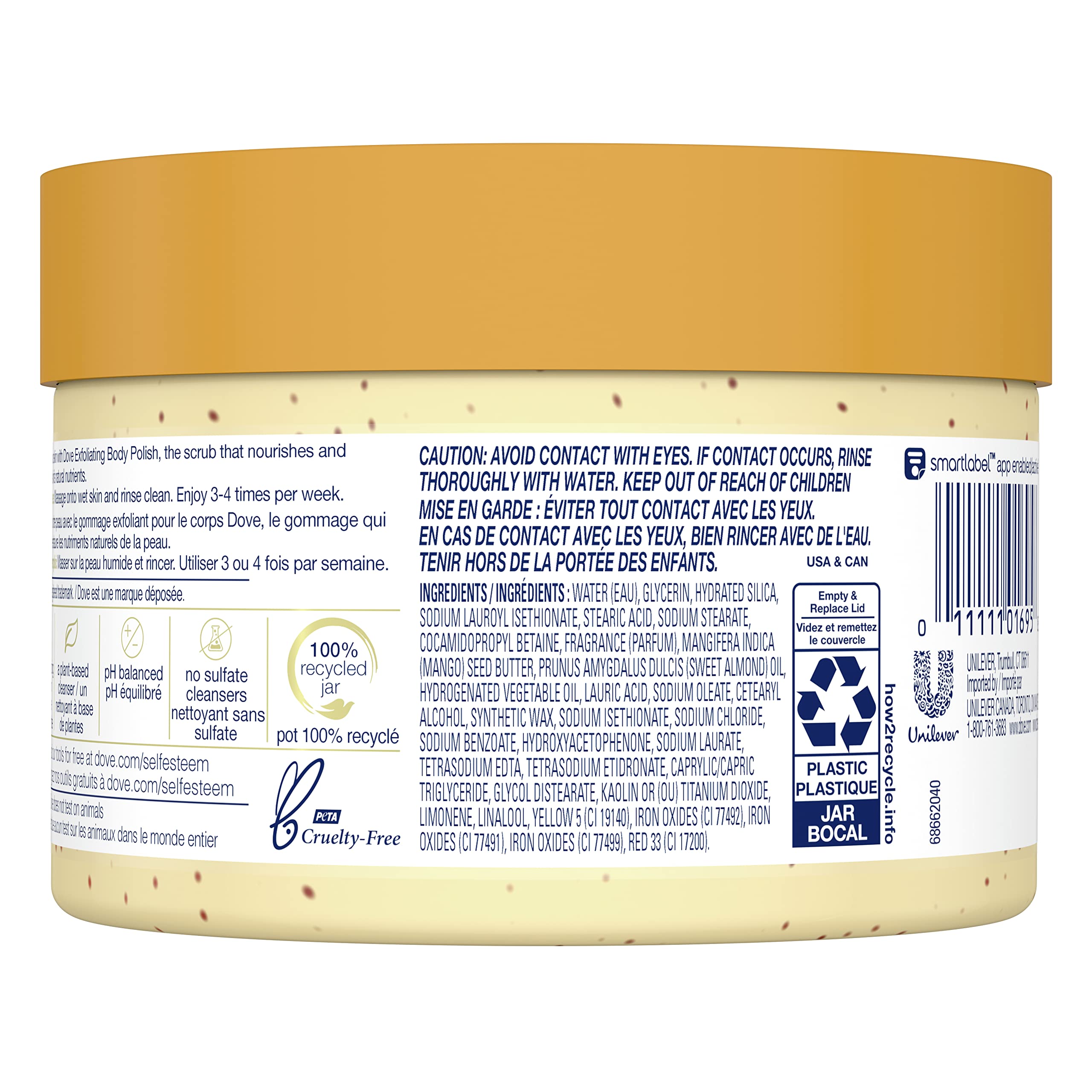 Dove Scrub Crushed Almond & Mango Butter For Silky Smooth Skin Body Scrub Exfoliates & Restores Skin's Natural Nutrients 10.5 oz
