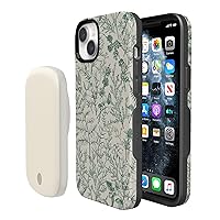Casely Bundle with Case Compatible with iPhone 14 Bold Case Power Pod MagSafe Compatible Battery Pack | Sage Garden - Green Floral Phone Case | Off-White Nude Power Pod | Compatible