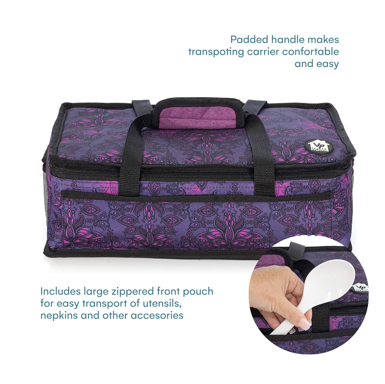 VP Home Insulated Casserole Carrier Travel Bag (Henna Tattoo) for Trip, Birthday Party, Mother's Day, Holiday, Christmas Day, Grocery Store, Supermarket, Outdoor Picnic etc