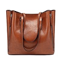 Women Large Capacity Oil Leather Shoulder Bag Tote Bag Handbag