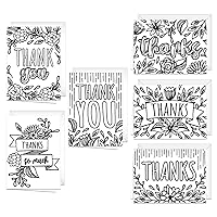 Thank You Coloring Note Cards / 24 Color Yourself Grateful Cards With Envelopes / 6 Floral Appreciation Designs / 3 1/2