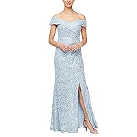 Alex Evenings Women's Off The Shoulder Fit and Flare Dress-Lace and Sequined Elegance for Mother of The Bride Or Groom