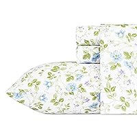 Laura Ashley - Queen Sheets, Soft Sateen Cotton Bedding Set - Sleek, Smooth, & Breathable Home Decor (Spring Bloom Wildflower, Queen)