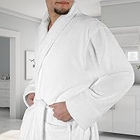 SUPERIOR Men's Traditional Premium Turkish Cotton Lightweight Long Bathrobe with Pockets - Small-Medium, White