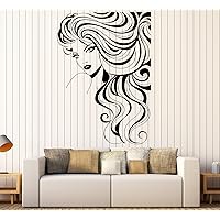 Vinyl Wall Decal Beautiful Fashion Girl Model Beauty Hair Salon Stickers Large Decor (1136ig) Black