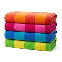 Ben Kaufman 100% Cotton Velour Towels - Large Cotton Towels - Soft & Absorbant - Assorted Striped Colors - 30” x 60” - 4 Pack