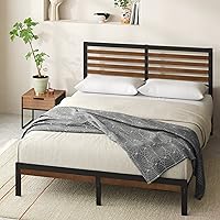 Kai Bamboo and Metal Platform Bed Frame with Headboard / No Box Spring Needed / Easy Assembly, Queen, Brown