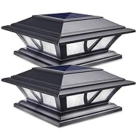 SIEDiNLAR Solar Post Lights Outdoor 2 Modes LED Deck Fence Cap Light for 4x4 5x5 6x6 Posts Patio Garden Decoration Warm White/Cool White Lighting Black (2 Pack)