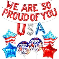 4th of July Balloons - 16 Inch, Pack of 9 | Red We Are So Proud of You Balloons -16 Inch | Fourth of July Party Supplies for 4th of July Decorations | Mylar Patriotic Balloons for Fourth Of July Decor