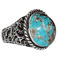 Sterling Silver Mens Ring, Natural Arizona Turquoise Gemstone, 27 Carat, FREE EXPRESS SHIPPING