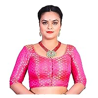 TRADITION-INDIA Chanderi Silk Readymade U Neck for Women, Women's Traditional Indian Ethnic Sari Blouse/Choli Crop Tops