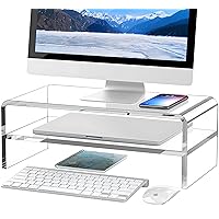 Clear Acrylic Monitor Stand Riser 2 Tier, 5.12 Inches High Clear Computer Desk Organizer Shelf for Multi Media PC Storage Laptop