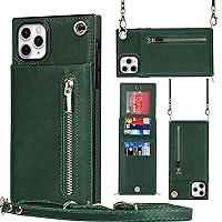 XYX Wallet Case for iPhone 11 Pro Max, Crossbody Strap PU Leather Zipper Pocket Phone Case Women Girl with Card Holder Adjustable Lanyard for iPhone 11 Pro Max, Green