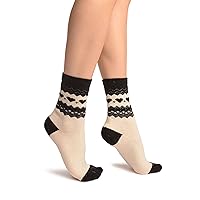 White With Hearts & Black Top Angora Ankle High Socks - Socks