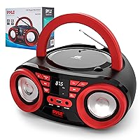 PyleUsa Portable CD Player Bluetooth Boombox Speaker - AM/FM Stereo Radio & Audio Sound, Supports CD-R-RW/MP3/WMA, USB, AUX, Headphone, LED Display, AC/Battery Powered, Red Black - PHCD22
