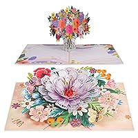 Paper Love 3D Pop Up Card, 2 Pack - Includes 1 Floral Arrangement and 1 Floral Bliss, For All Occasion - Includes Envelope and Removable Note Tag