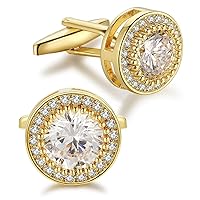 Crystal Cufflinks for Men CZ Cuff Links Sparkle Diamond Gold Ornate Cufflinks for Wedding Groom Best Man