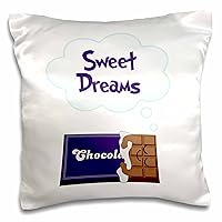 3dRose Sweet Dreams Cute Chocolate Bar-Kawaii Sleepy Cartoon-Purple Bedtime Bedroom Pajama Party Decor Pillow Case, 16 x 16