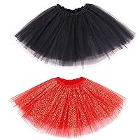Simplicity Women's Elastic Black and Red Sequin 3 Layered 5K 10K Fun Dash Run Tulle Tutu Skirt