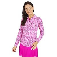 IBKUL Athleisure Wear Sun Protective UPF 50+ Icefil Cooling Abstract Skin Print Adjustable Length Long Sleeve Polo - 48487