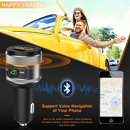 Bluetooth 5.0 FM Transmitter for Car, 3.0 Wireless Bluetooth FM Radio Adapter Music Player FM Transmitter/Car Kit with Hands-Free Calling and 2 USB Ports Charger Support USB Drive