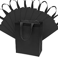 ZENPAC 10x5x13 12 Pack Large Black Gift Bags with Handles, Cloth Gift Bags, Party Favors Bags, Reusable Bags for Goodie, Birthday Present Holiday Bulk