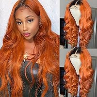 YMS Transparent HD Lace Front Wigs Human Hair Ombre 1b/Orange Human Hair Wigs for Black Women 180% Density Body Wave Frontal Wigs Human Hair Pre Plucked (26 inch, 1b/orange)