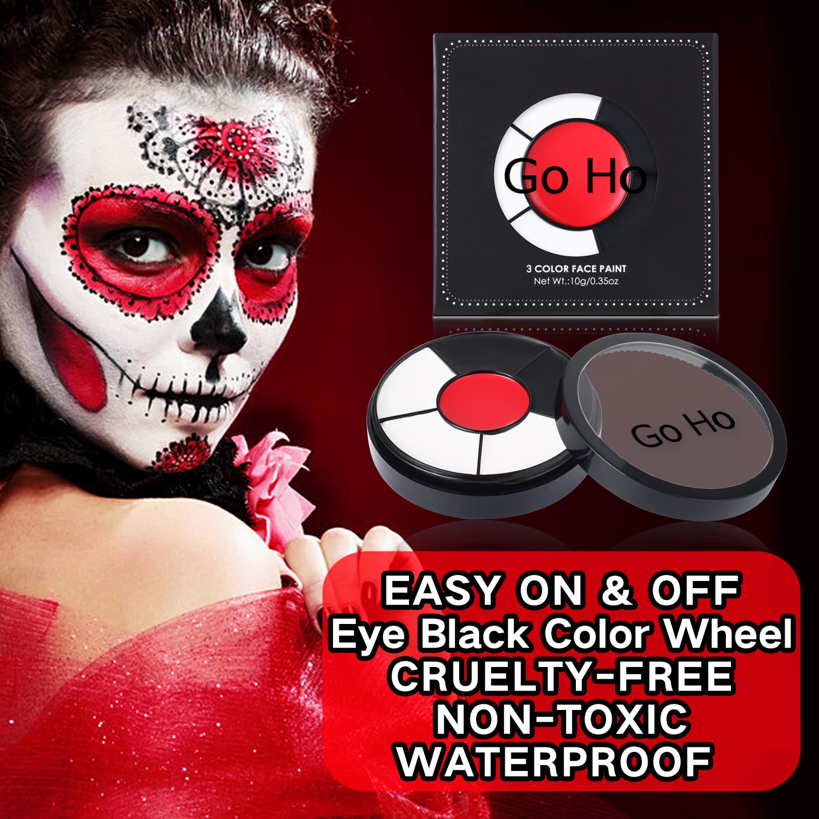 Go Ho Clown White Face Body Paint Makeup,Professional Red White Black Eye Black Football/Softball,Clown White Oil-based Face Paint for Halloween Cosplay FX Makeup,3 In 1 Face Painting for Clown Eyeblack Baseball Sports