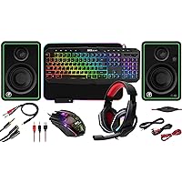 Ritz Gear RGB Gaming Accessories Kit I 4-in-1 LED Combo with Multimedia Keyboard, Optical Mouse, Mouse Pad & Headset with Adapter For Windows 7+ Desktop, Laptop, Xbox & PS4 & CR3-X Bluetooth Monitors