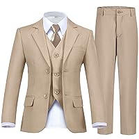 Boy's Suit Formal Slim Fit 5 Pieces Suit Set Blazer Vest Pants with Adjustable Waist Shirt with Tie