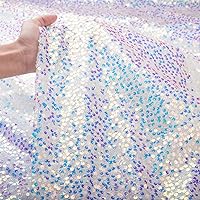 B-COOL Sequin Fabric by The Yard 5MM Iridescent Mermaid Glitter Fabric 1 Yard White Sparkly Fabric for Wedding Costumes Mermaid Tail Sewing Dress Tablecloth DIY Crafts