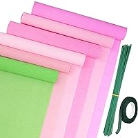 Tongcloud 57pcs Crepe Paper Rolls Crepe Paper Kit for Flower Making Crepe Paper Sheets with Floral Stem Wire for DIY Gift(Lighter Pink, Light Pink, Pink, Blue Pink, Black Pink, Green)