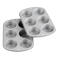 Wilton Recipe Right Non-Stick 6-Cup Muffin Pan, Standard Baking Pans for Cupcakes and Muffins, Set of 2