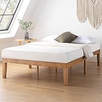 Mellow Naturalista Classic 16 Inch Solid Wood Platform Bed with Wooden Slats, Natural Pine, King