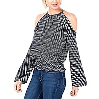 Printed Cold-Shoulder Top Navy Size X-Small