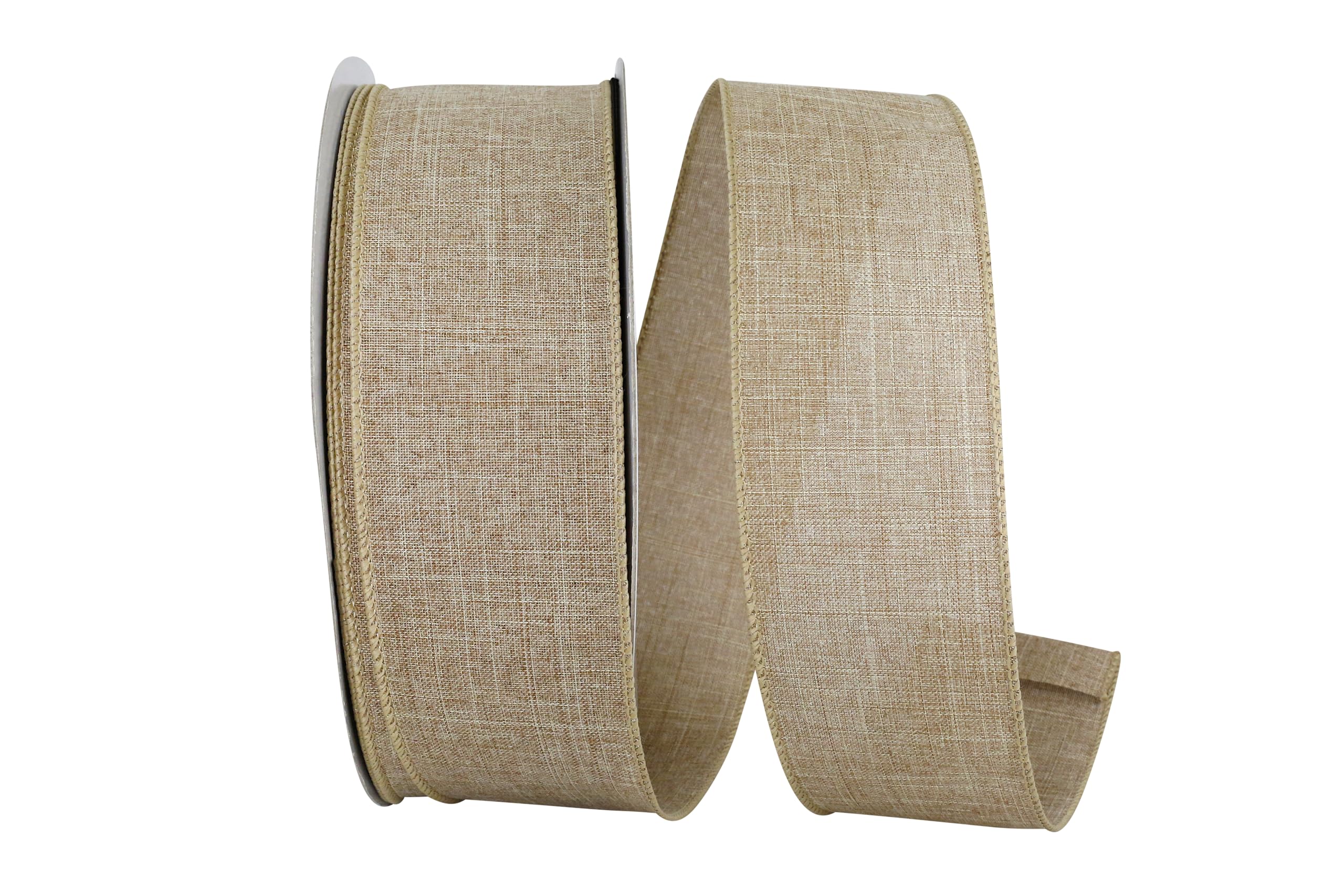 Reliant Ribbon 92573W-750-40K Everyday Linen Value Wired Edge Ribbon, 2-1/2 Inch X 50 Yards, Natural