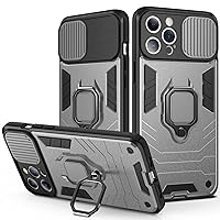Case for iPhone 13/13 Mini/13 Pro/13 Pro Max, Jshru Military-Grade Drop Protection with Metal Ring Kickstand Magnet with Slide Camera Cover,Gray,13 Mini 5.4