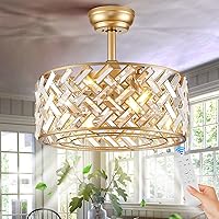 Gold Crystal Caged Ceiling Fans with Light, 18