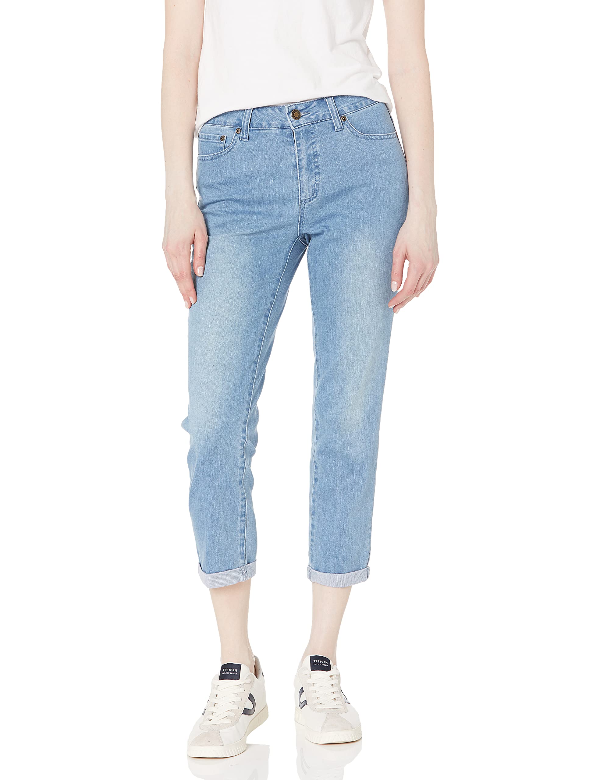 SLIM-SATION Women's Contour Waist 5-Pocket Solid Slim Jean Style Crop Pant