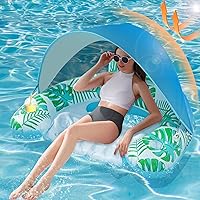 Pool Floats Adult with Adjustable Canopy, XL Pool Chair Float with Cup Holders & Headrest, Inflatable Pool Chair Pool Floaties for Adults Summer Beach Swimming Pool Party